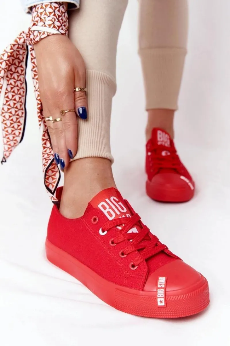 Sale Damskie Trampki BIG STAR HH274677 Czerwone Damskie Trampki Damskie Big Star|Trampki Damskie Niskie