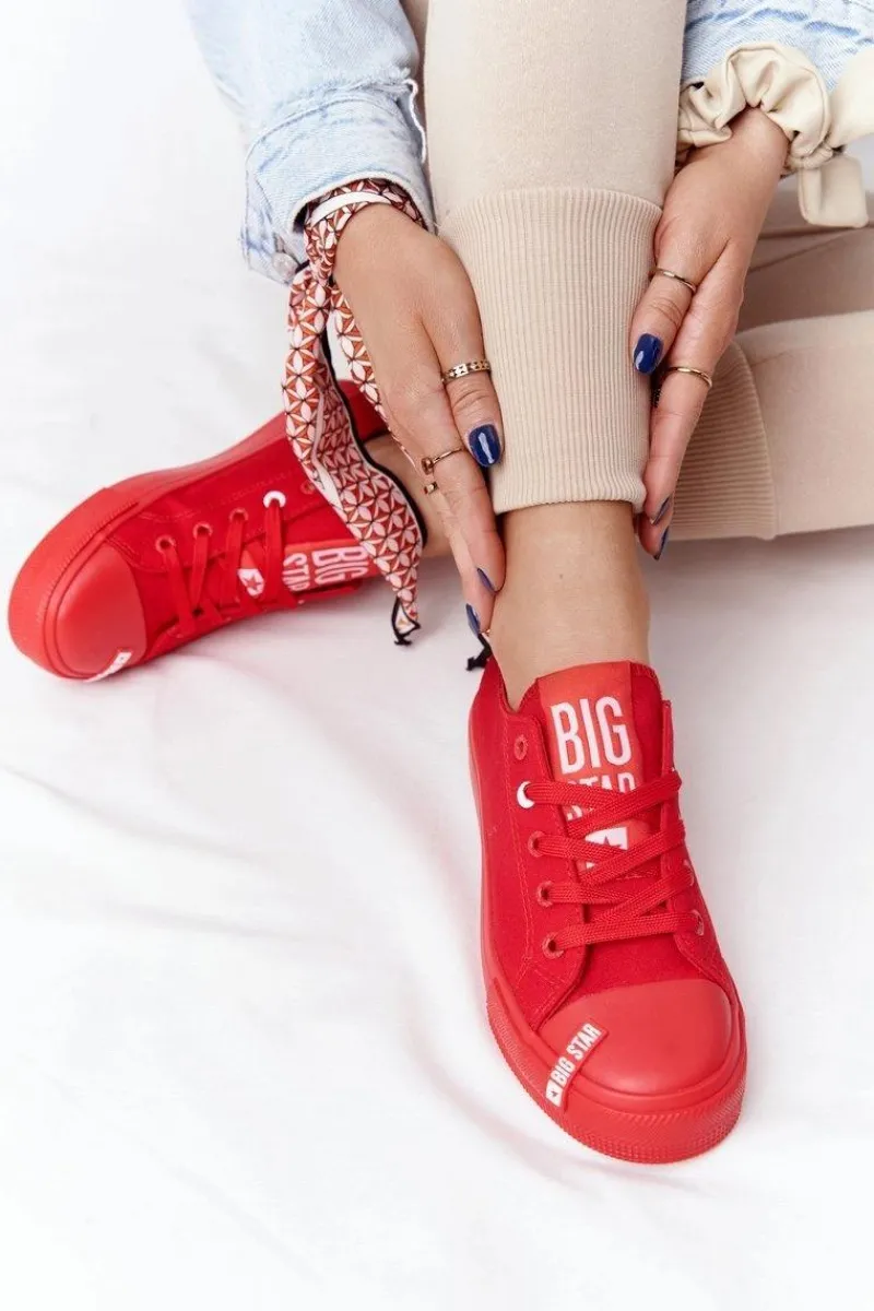 Sale Damskie Trampki BIG STAR HH274677 Czerwone Damskie Trampki Damskie Big Star|Trampki Damskie Niskie