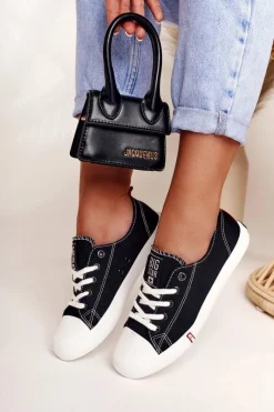 Hot Damskie Trampki Big Star FF274085 Czarno-Czerwone Damskie Trampki Damskie Big Star|Trampki Damskie Niskie