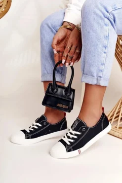 Hot Damskie Trampki Big Star FF274085 Czarno-Czerwone Damskie Trampki Damskie Big Star|Trampki Damskie Niskie