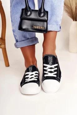 Hot Damskie Trampki Big Star FF274085 Czarno-Czerwone Damskie Trampki Damskie Big Star|Trampki Damskie Niskie