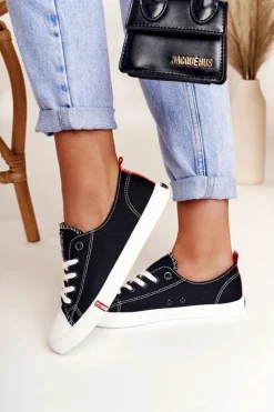 Hot Damskie Trampki Big Star FF274085 Czarno-Czerwone Damskie Trampki Damskie Big Star|Trampki Damskie Niskie