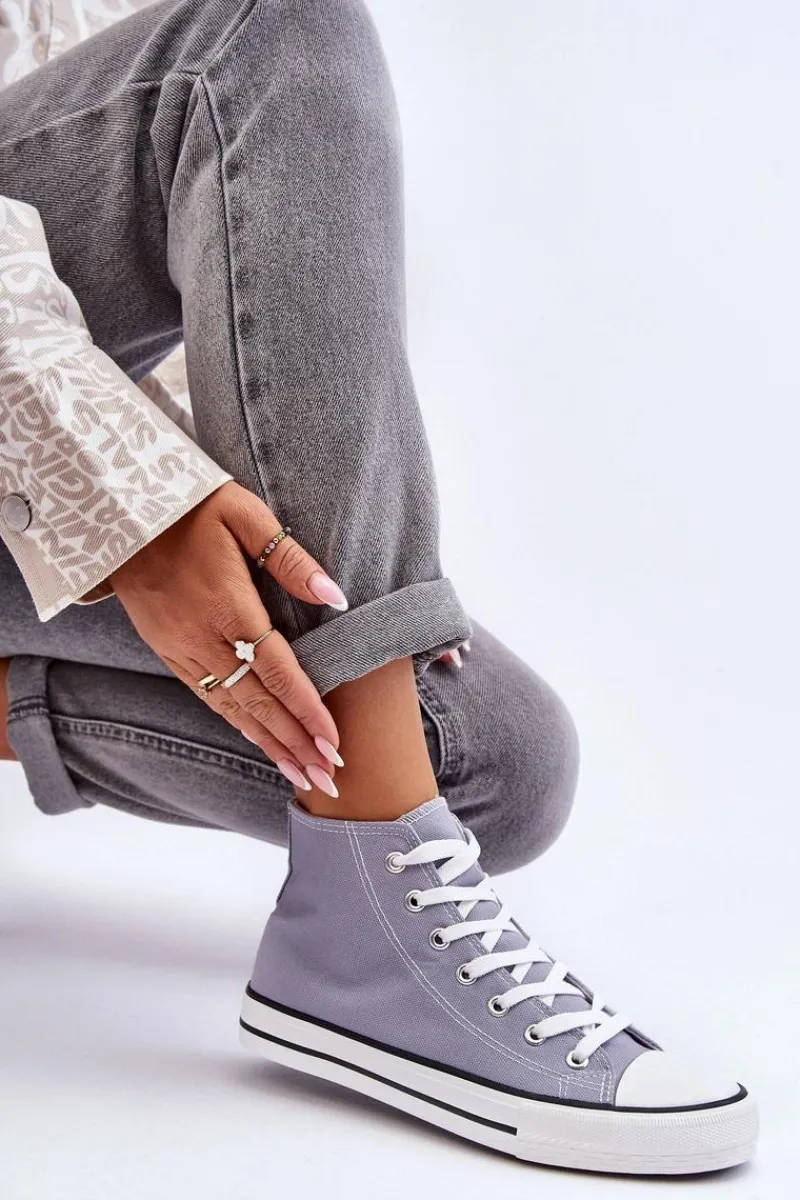 Trampki Damskie Wysokie>Boto Damskie Trampki Klasyczne Wysokie Szare Remos Szary