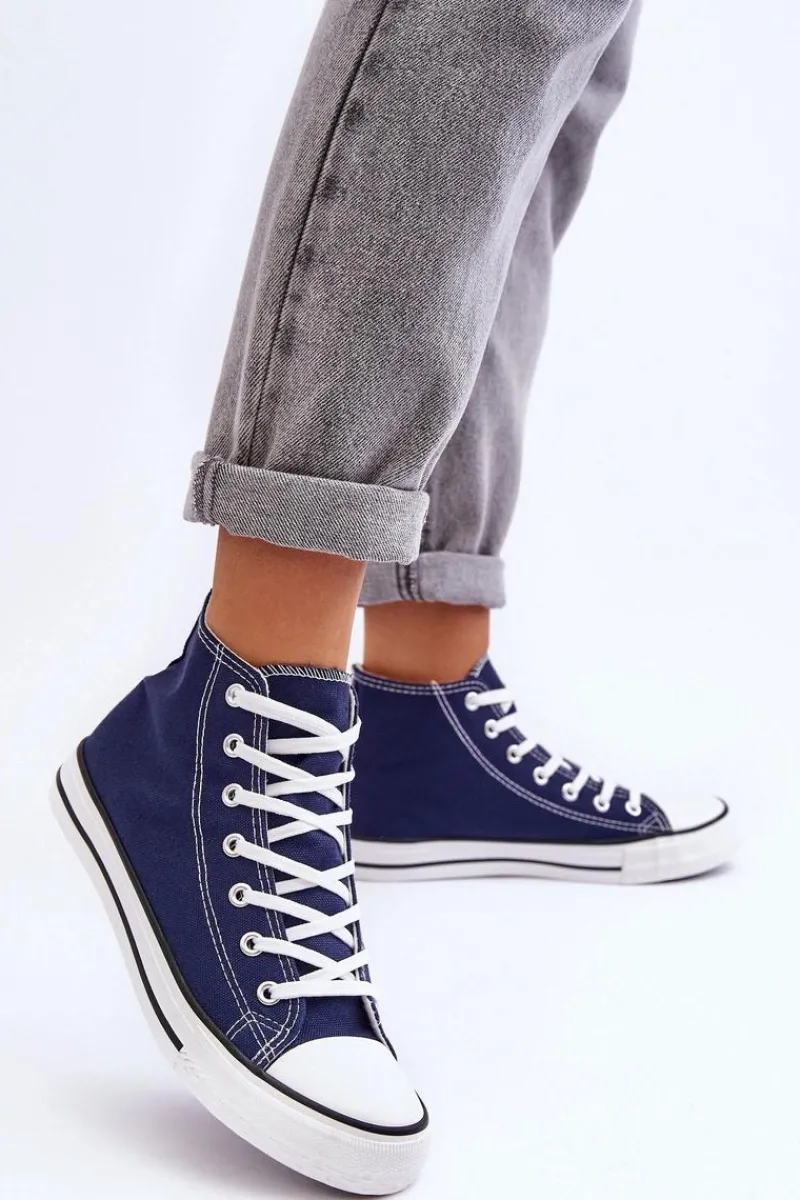 Outlet Damskie Trampki Klasyczne Wysokie Granatowe Remos Damskie Trampki Damskie Wysokie