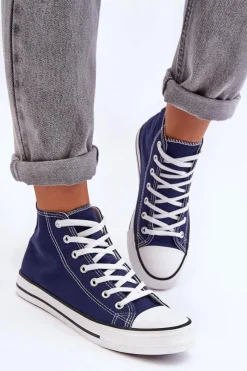 Outlet Damskie Trampki Klasyczne Wysokie Granatowe Remos Damskie Trampki Damskie Wysokie