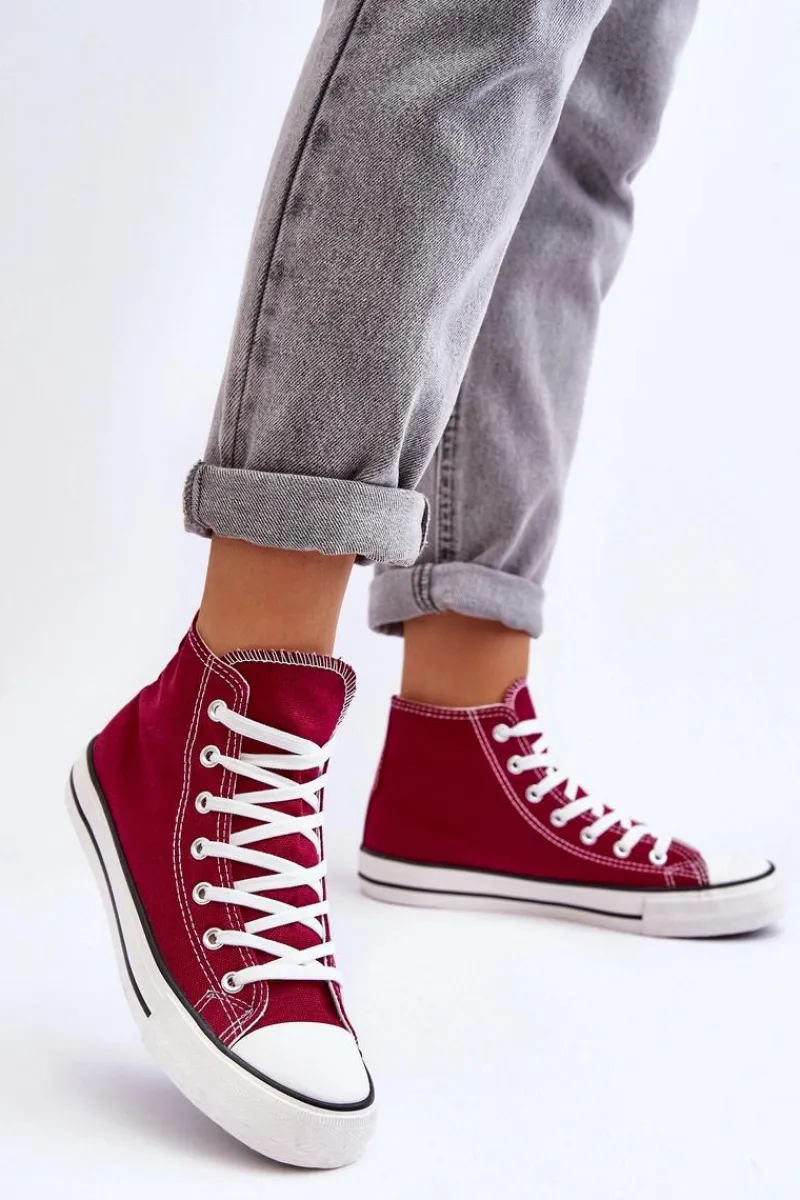 Outlet Damskie Trampki Klasyczne Wysokie Bordowe Remos Damskie Trampki Damskie Wysokie