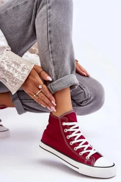 Outlet Damskie Trampki Klasyczne Wysokie Bordowe Remos Damskie Trampki Damskie Wysokie