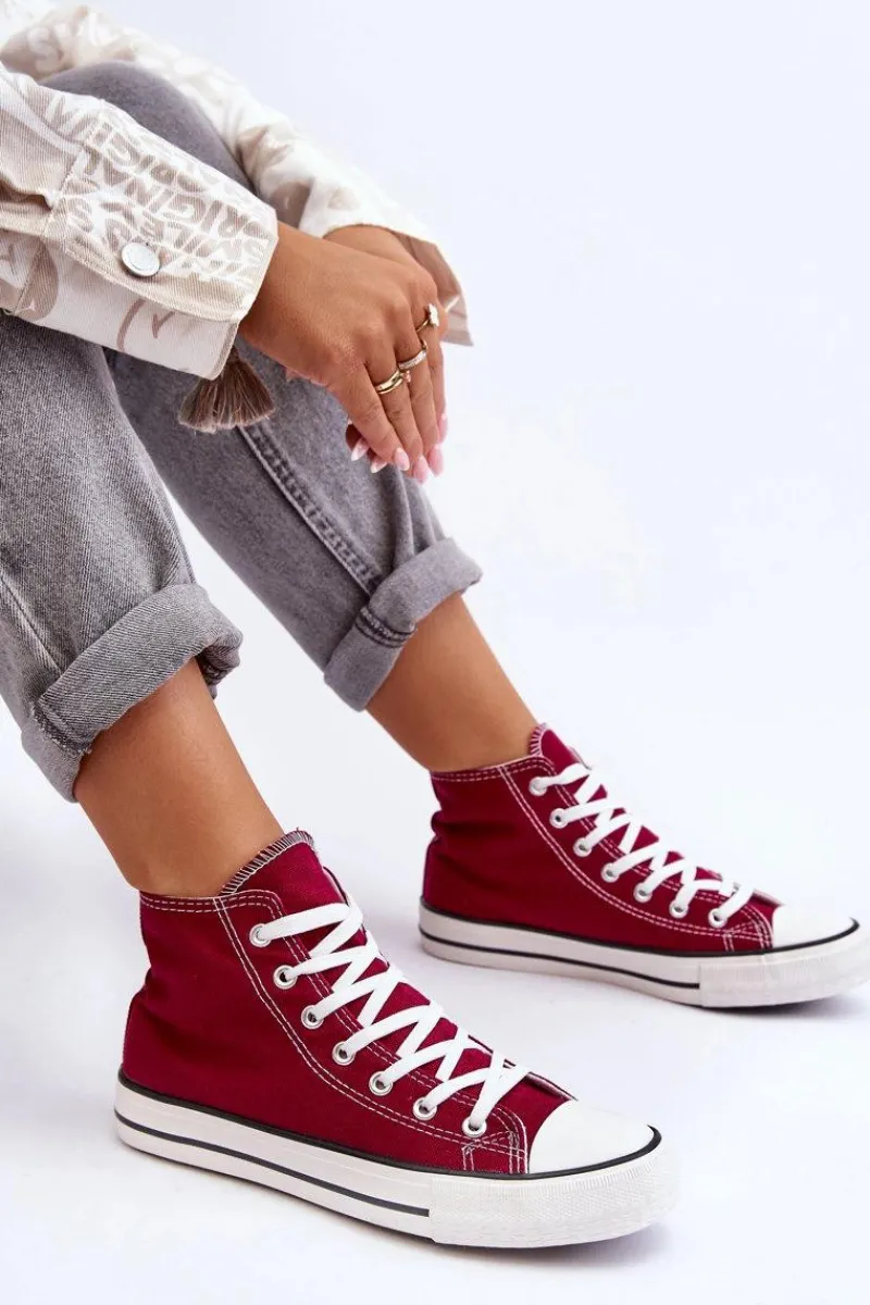 Outlet Damskie Trampki Klasyczne Wysokie Bordowe Remos Damskie Trampki Damskie Wysokie