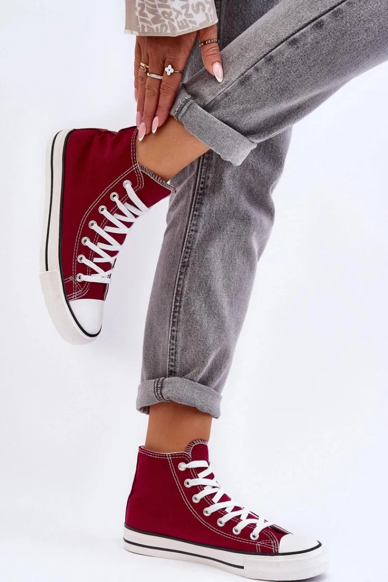 Outlet Damskie Trampki Klasyczne Wysokie Bordowe Remos Damskie Trampki Damskie Wysokie