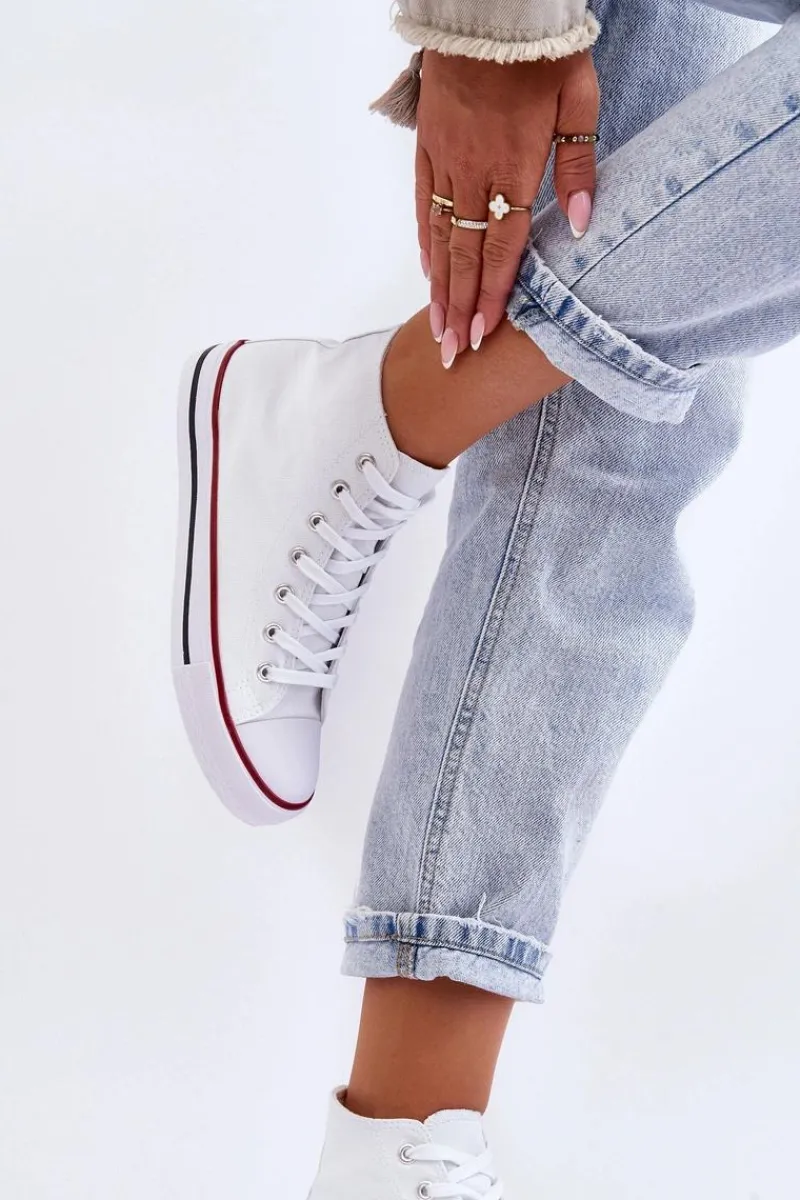 Boto Damskie Trampki Klasyczne Wysokie Białe Remos Biały