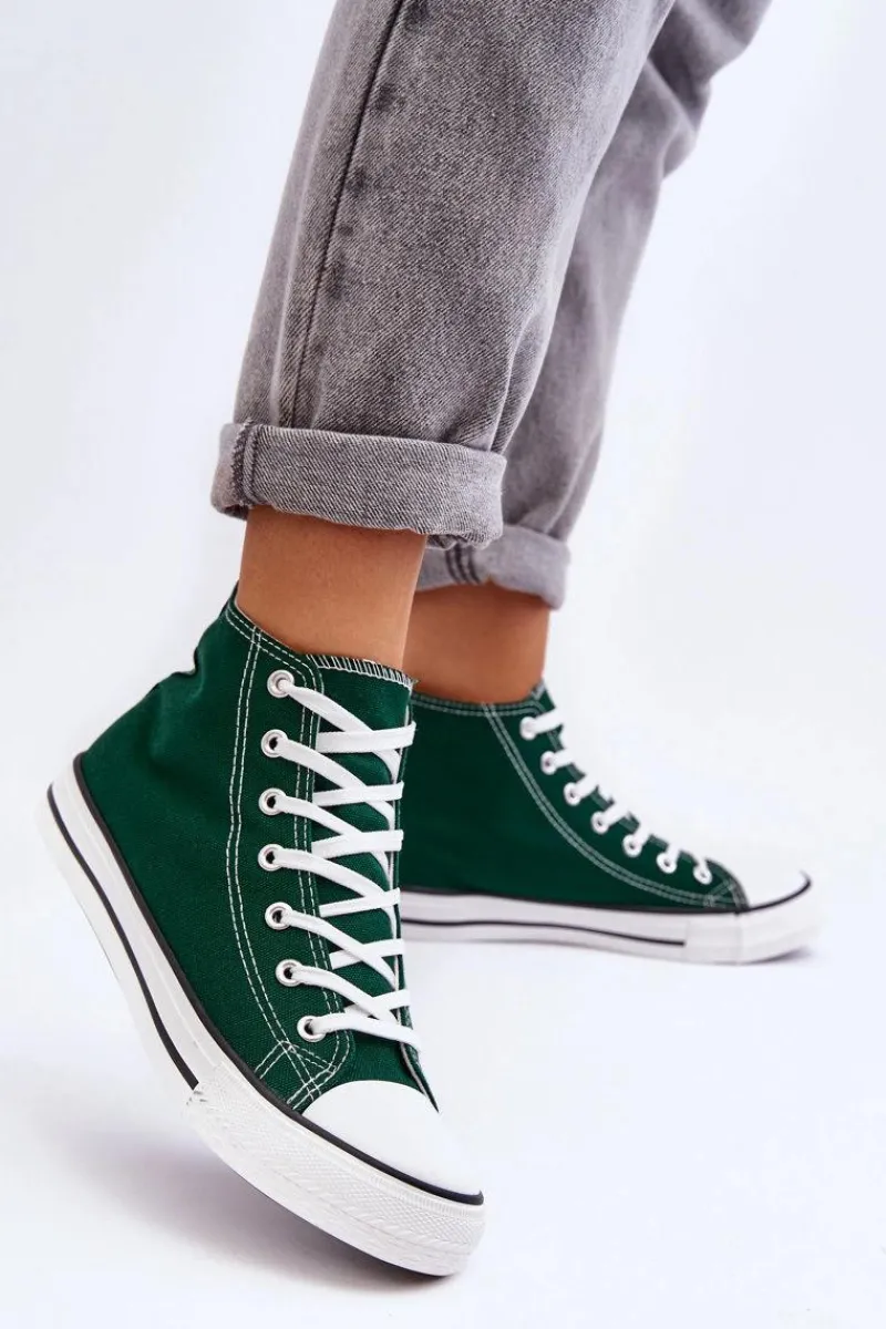 Trampki Damskie Wysokie>Boto Damskie Trampki Klasyczne Wysokie Zielone Remos