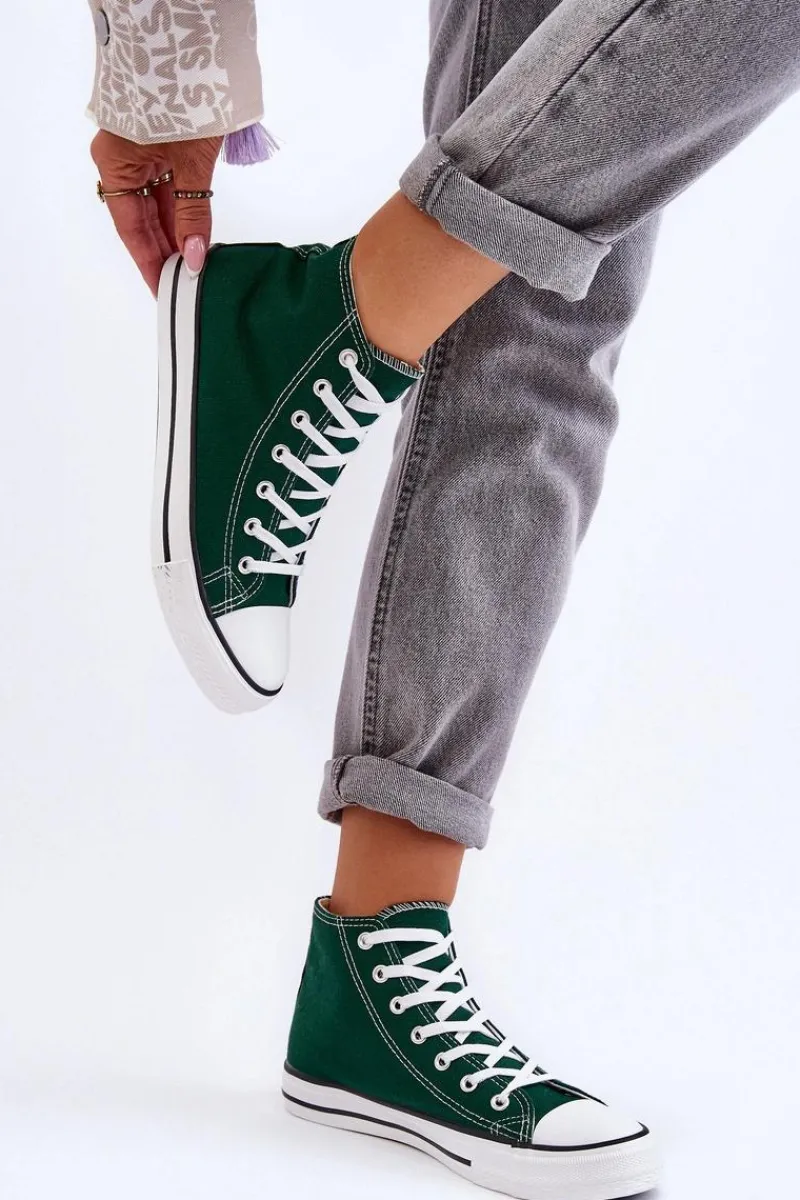 Trampki Damskie Wysokie>Boto Damskie Trampki Klasyczne Wysokie Zielone Remos