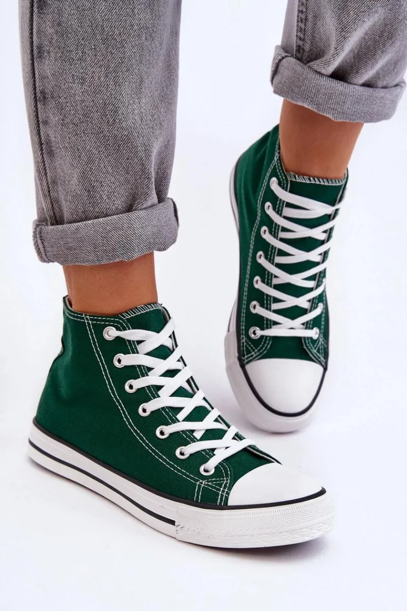 Trampki Damskie Wysokie>Boto Damskie Trampki Klasyczne Wysokie Zielone Remos