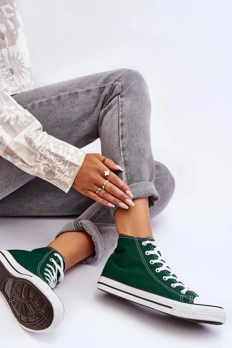 Trampki Damskie Wysokie>Boto Damskie Trampki Klasyczne Wysokie Zielone Remos