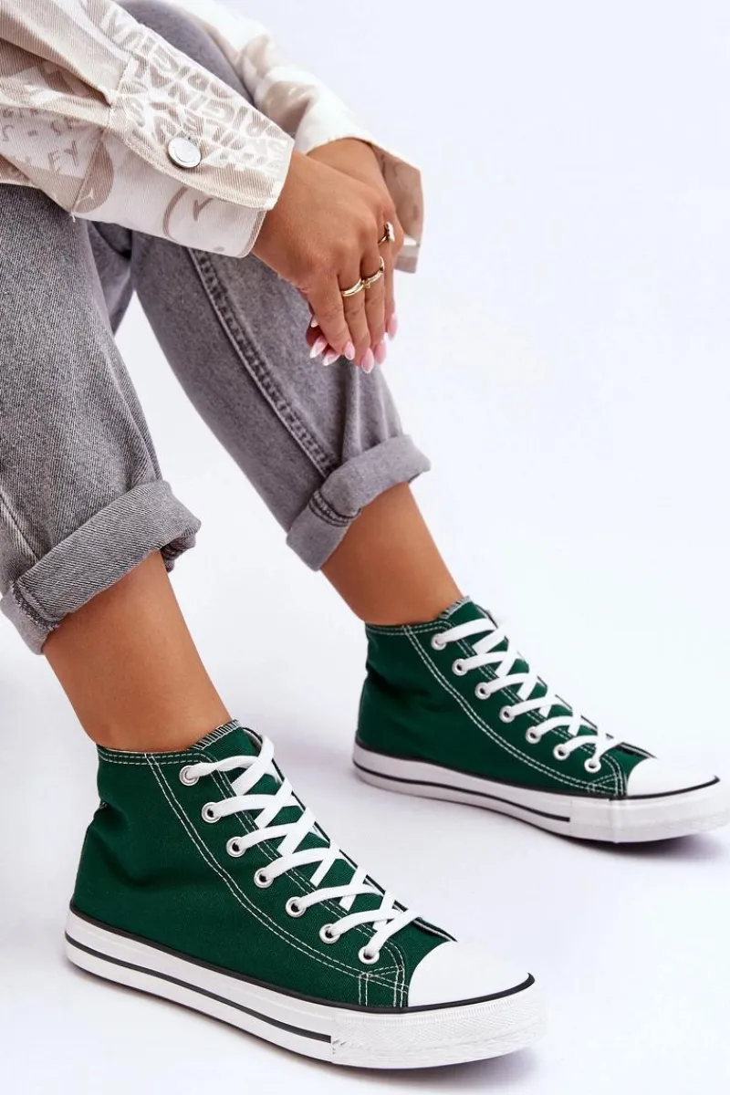 Trampki Damskie Wysokie>Boto Damskie Trampki Klasyczne Wysokie Zielone Remos