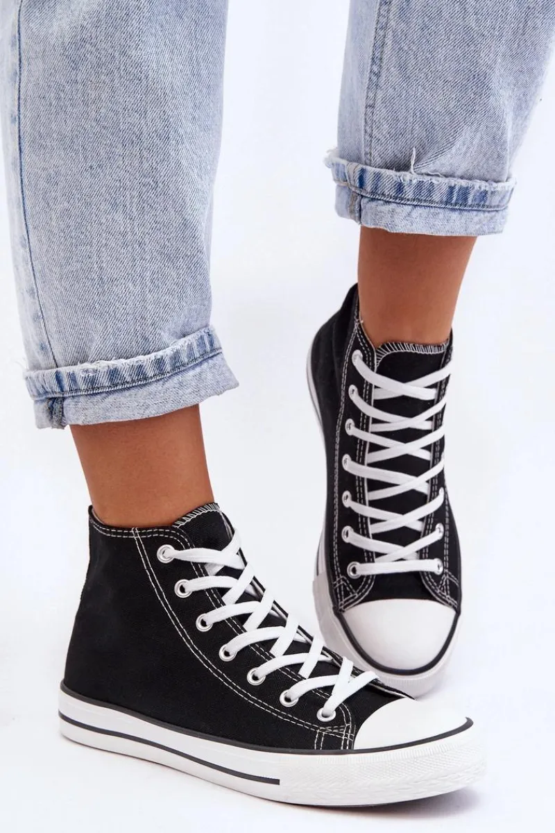 Discount Damskie Trampki Klasyczne Wysokie Czarno-Białe Remos Damskie Trampki Damskie Wysokie