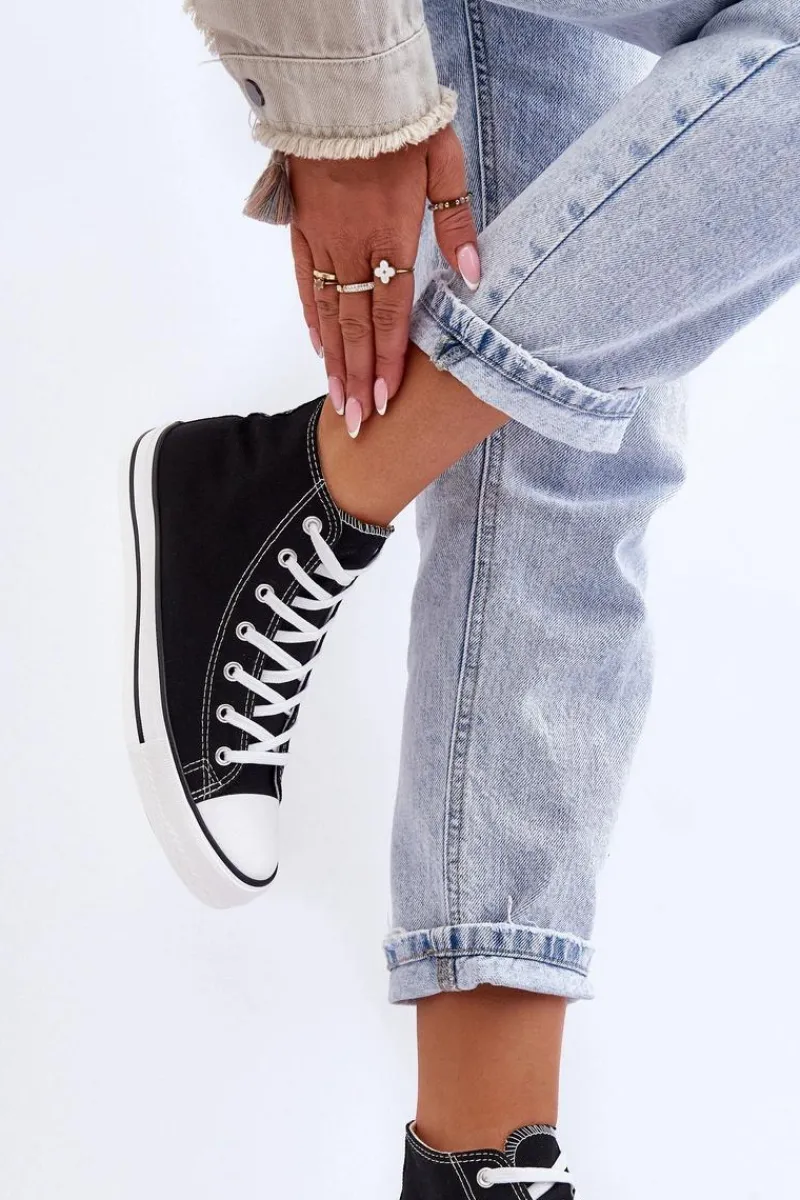 Discount Damskie Trampki Klasyczne Wysokie Czarno-Białe Remos Damskie Trampki Damskie Wysokie