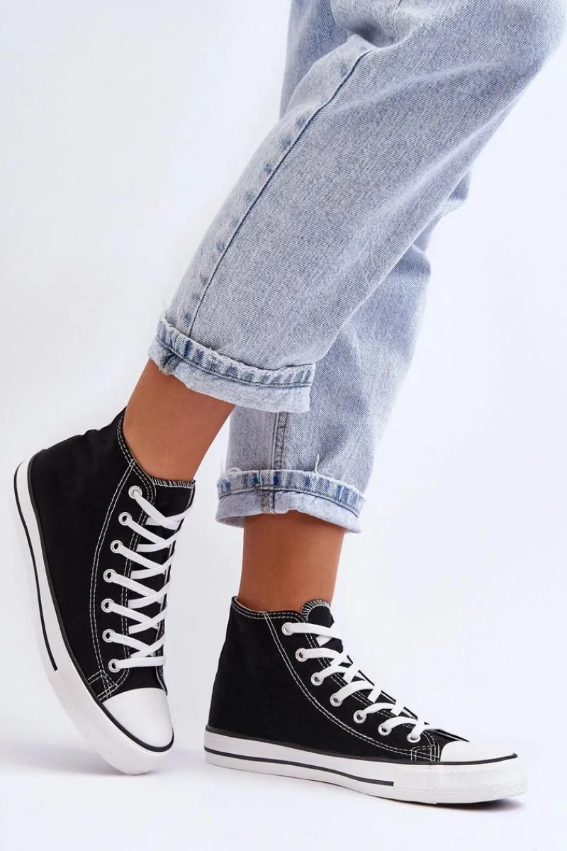 Discount Damskie Trampki Klasyczne Wysokie Czarno-Białe Remos Damskie Trampki Damskie Wysokie