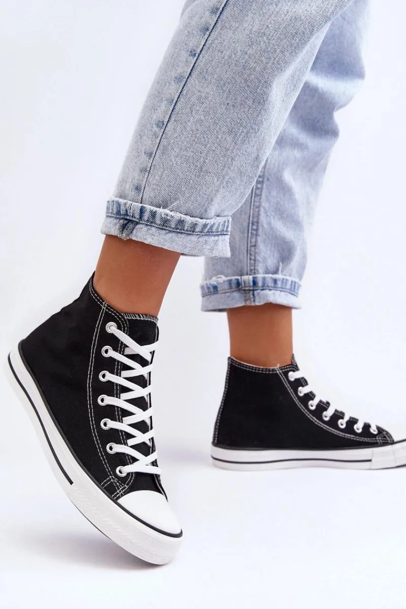 Discount Damskie Trampki Klasyczne Wysokie Czarno-Białe Remos Damskie Trampki Damskie Wysokie