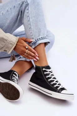 Discount Damskie Trampki Klasyczne Wysokie Czarno-Białe Remos Damskie Trampki Damskie Wysokie