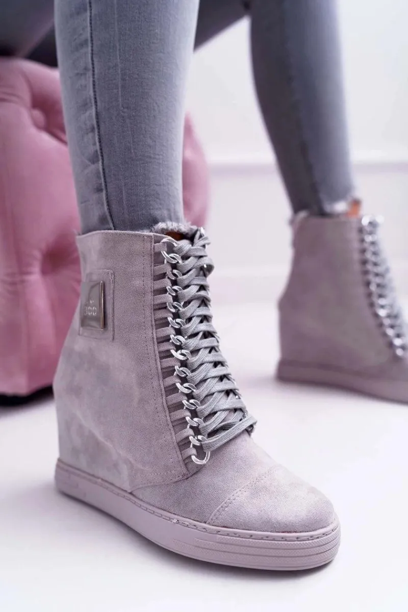 Clearance Damskie Trampki Lu Boo Z Łańcuchami Zamszowe Szare Monica Damskie Trampki Damskie Wysokie