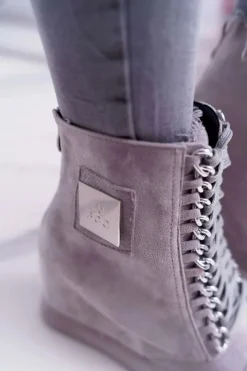 Clearance Damskie Trampki Lu Boo Z Łańcuchami Zamszowe Szare Monica Damskie Trampki Damskie Wysokie