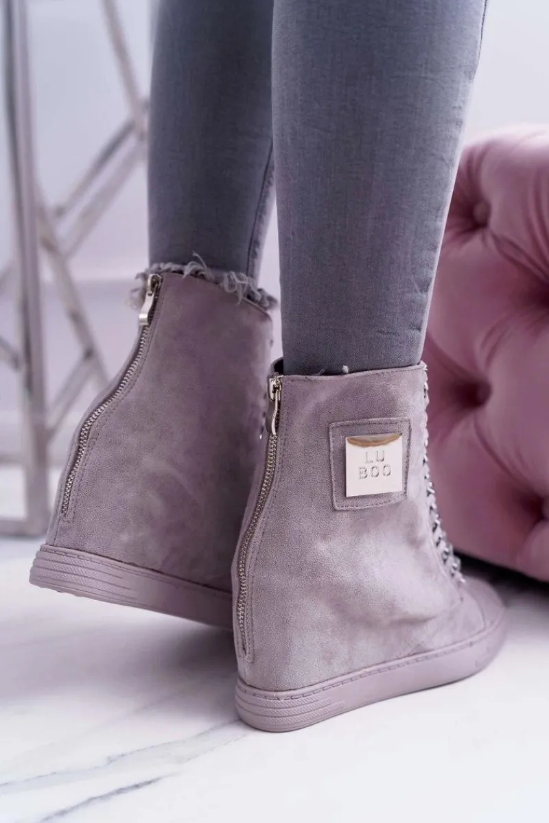 Clearance Damskie Trampki Lu Boo Z Łańcuchami Zamszowe Szare Monica Damskie Trampki Damskie Wysokie
