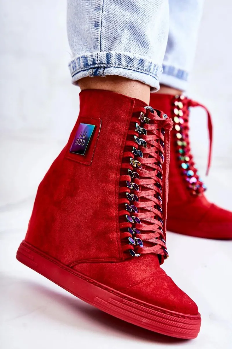 New Damskie Trampki Lu Boo Z Łańcuchami Zamszowe Multi-Czerwone Monica Damskie Trampki Damskie Wysokie