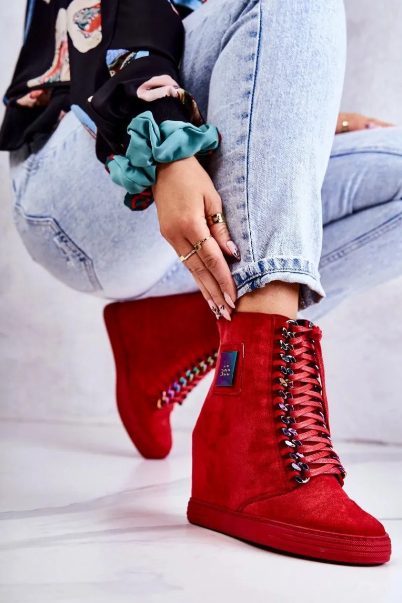 New Damskie Trampki Lu Boo Z Łańcuchami Zamszowe Multi-Czerwone Monica Damskie Trampki Damskie Wysokie