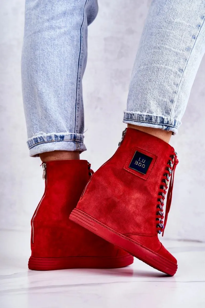 New Damskie Trampki Lu Boo Z Łańcuchami Zamszowe Multi-Czerwone Monica Damskie Trampki Damskie Wysokie