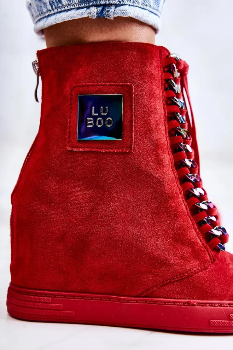 New Damskie Trampki Lu Boo Z Łańcuchami Zamszowe Multi-Czerwone Monica Damskie Trampki Damskie Wysokie
