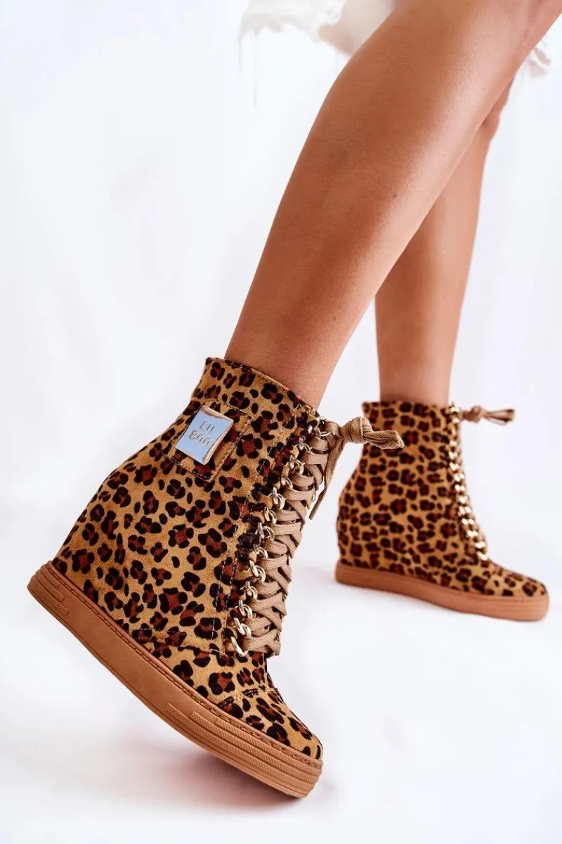 Trampki Damskie Wysokie>Boto Damskie Trampki Lu Boo Złoty Łańcuch Zamsz Leopard Monica