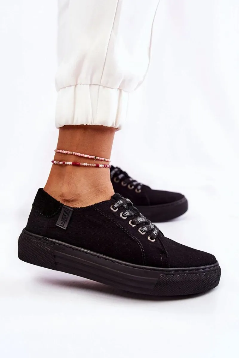 Trampki Damskie Big Star|Trampki Damskie Niskie>Big Star Shoes Damskie Trampki Memory Foam System Big Star KK276001 Czarne Czarny