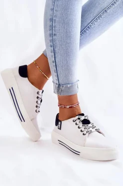 Big Star Shoes Damskie Trampki Memory Foam System Big Star KK276002 Białe Biały