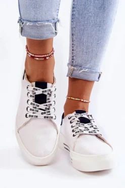 Big Star Shoes Damskie Trampki Memory Foam System Big Star KK276002 Białe Biały