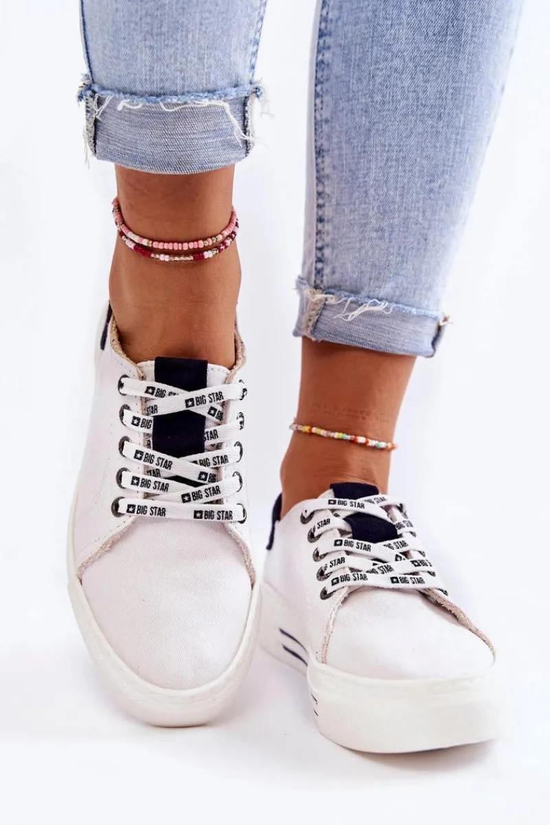 Big Star Shoes Damskie Trampki Memory Foam System Big Star KK276002 Białe Biały