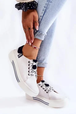 Big Star Shoes Damskie Trampki Memory Foam System Big Star KK276002 Białe Biały