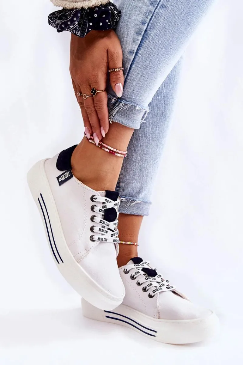 Big Star Shoes Damskie Trampki Memory Foam System Big Star KK276002 Białe Biały