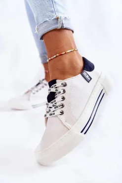 Big Star Shoes Damskie Trampki Memory Foam System Big Star KK276002 Białe Biały