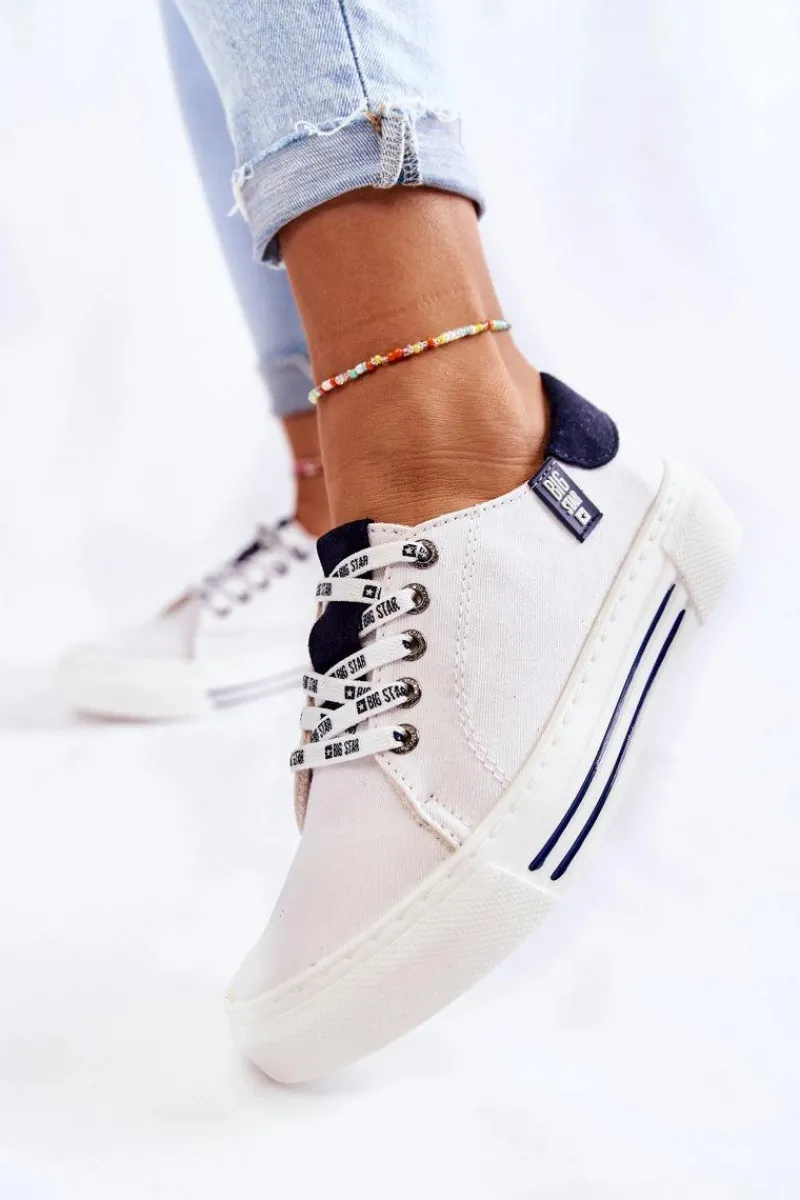 Big Star Shoes Damskie Trampki Memory Foam System Big Star KK276002 Białe Biały