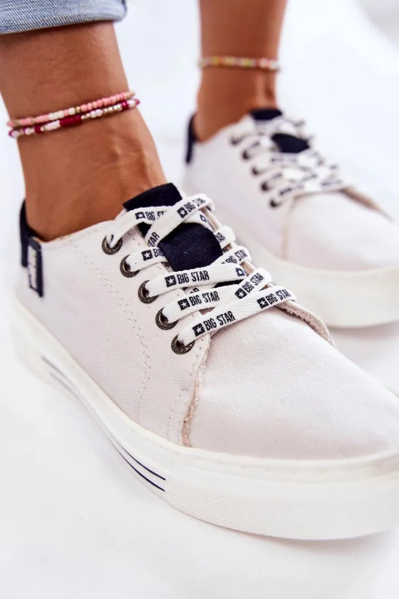 Big Star Shoes Damskie Trampki Memory Foam System Big Star KK276002 Białe Biały