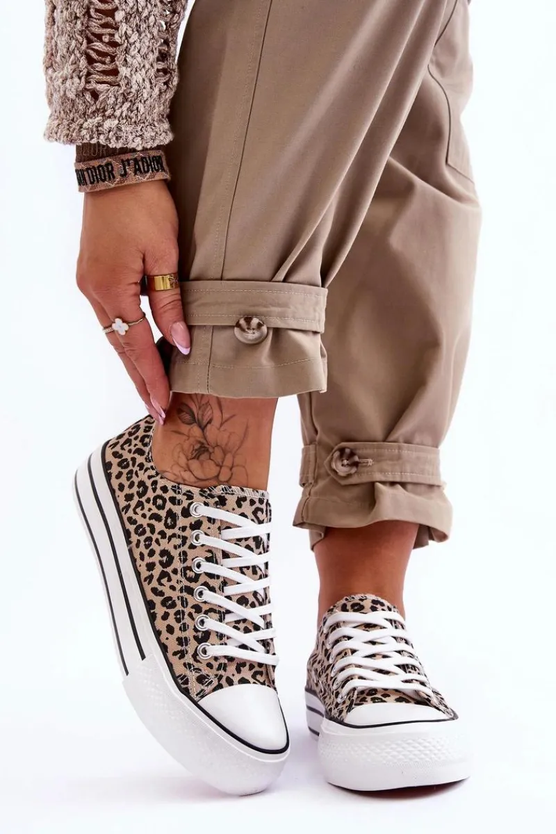 Trampki Damskie Niskie>Boto Damskie Trampki Na Masywnej Platformie Beżowo-Czarne Ember