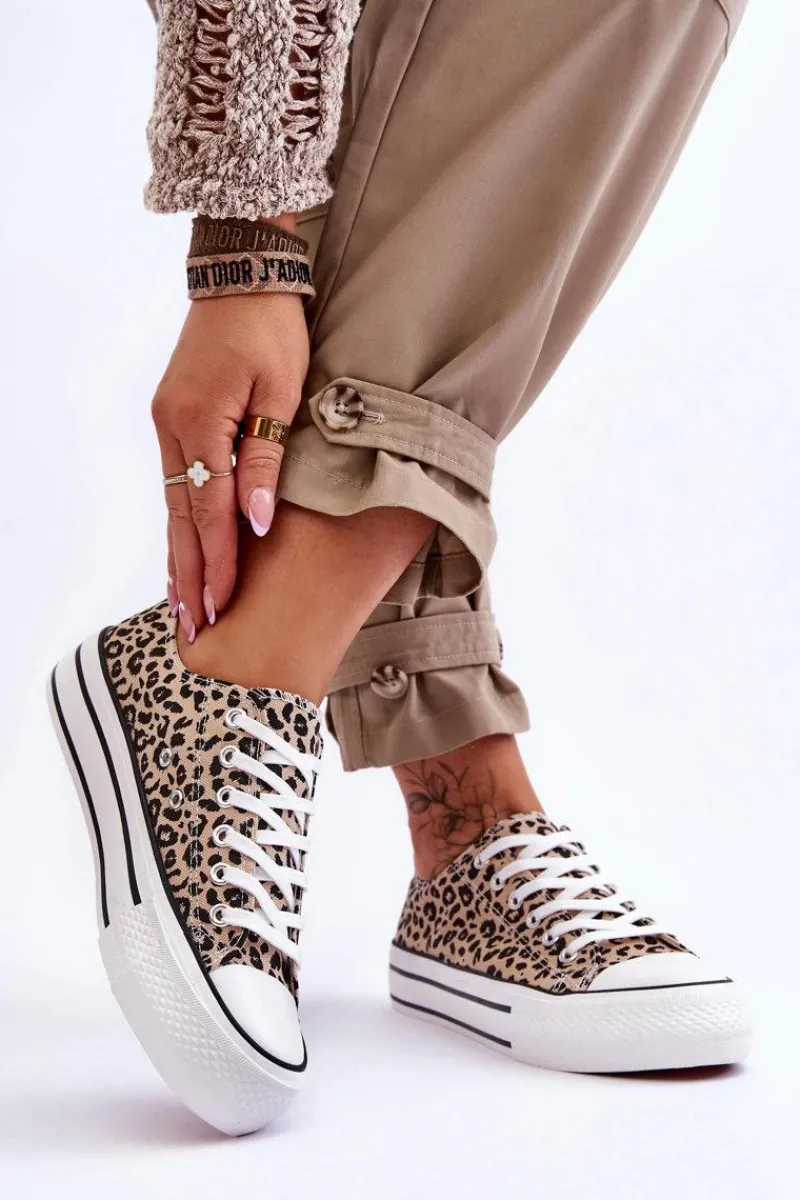 Trampki Damskie Niskie>Boto Damskie Trampki Na Masywnej Platformie Beżowo-Czarne Ember