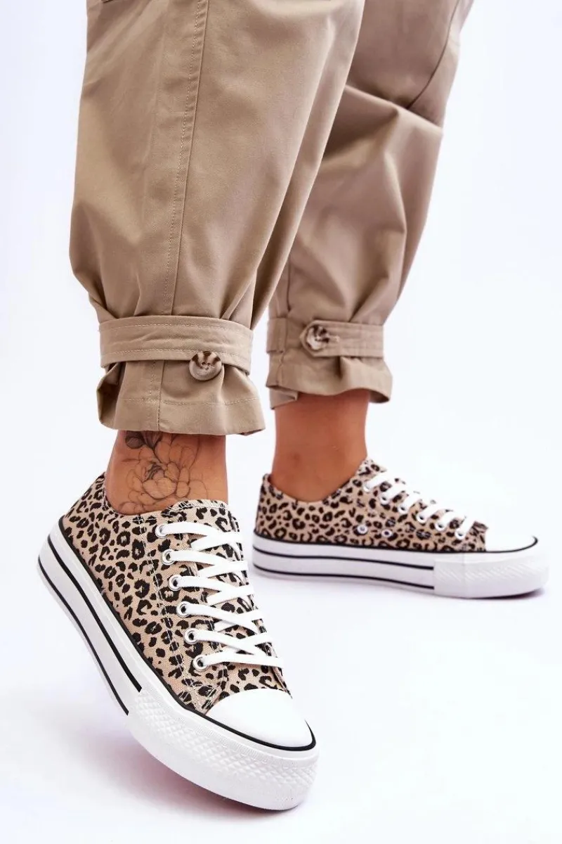 Trampki Damskie Niskie>Boto Damskie Trampki Na Masywnej Platformie Beżowo-Czarne Ember