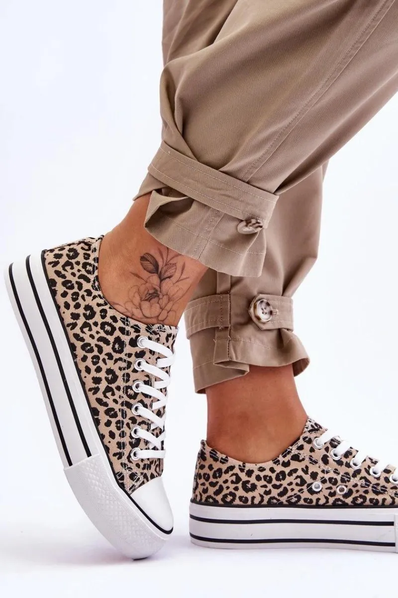 Trampki Damskie Niskie>Boto Damskie Trampki Na Masywnej Platformie Beżowo-Czarne Ember