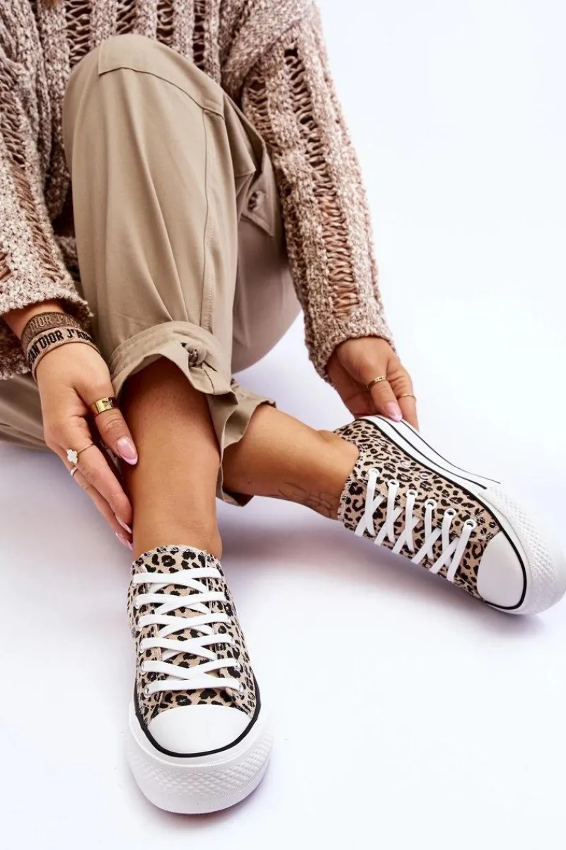 Trampki Damskie Niskie>Boto Damskie Trampki Na Masywnej Platformie Beżowo-Czarne Ember