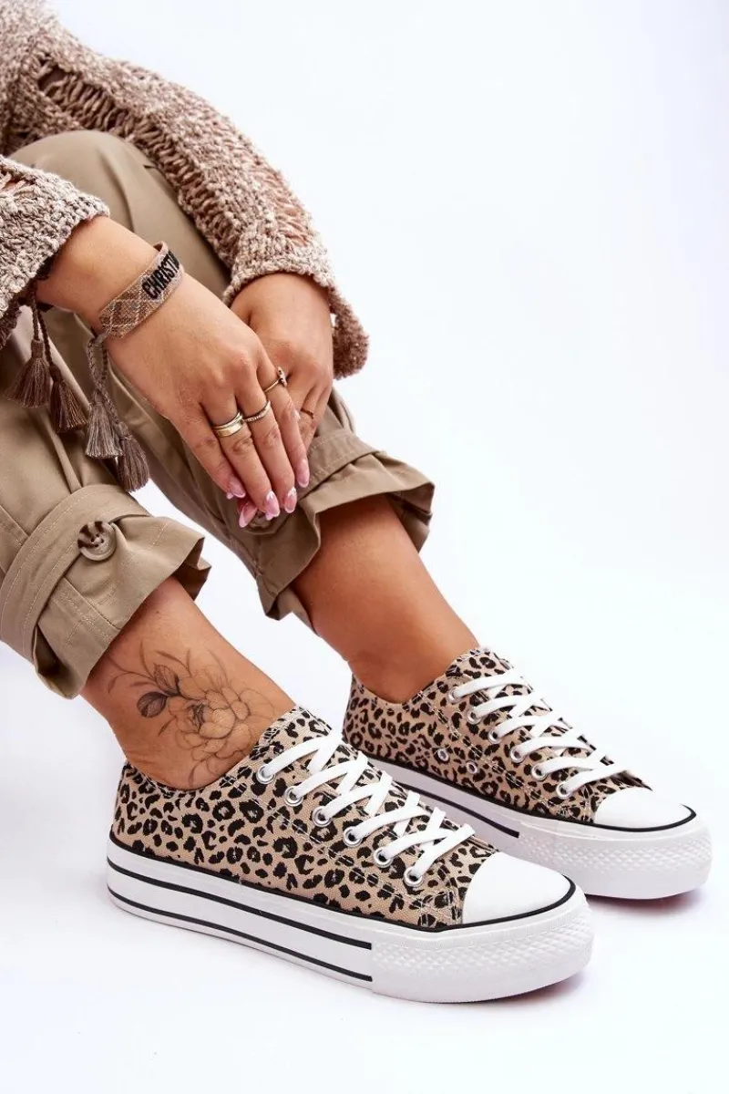 Trampki Damskie Niskie>Boto Damskie Trampki Na Masywnej Platformie Beżowo-Czarne Ember