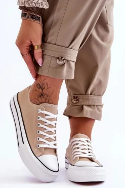 Trampki Damskie Niskie>Boto Damskie Trampki Na Masywnej Platformie Beżowe Ember