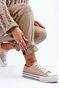 Trampki Damskie Niskie>Boto Damskie Trampki Na Masywnej Platformie Beżowe Ember