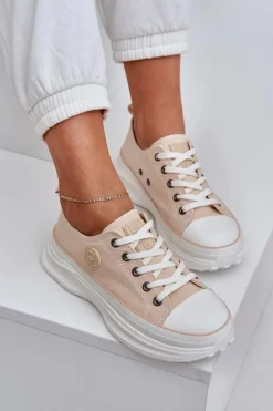 Hot Damskie Trampki Na Masywnej Podeszwie Big Star NN274127 Beżowe Damskie Trampki Damskie Big Star|Big Star